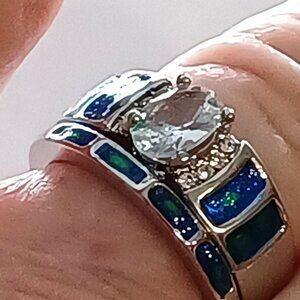 Sizes 6, 7, 8, 10  Blue, White Sapphire engagement/Wedding Ring, 2pcs/set